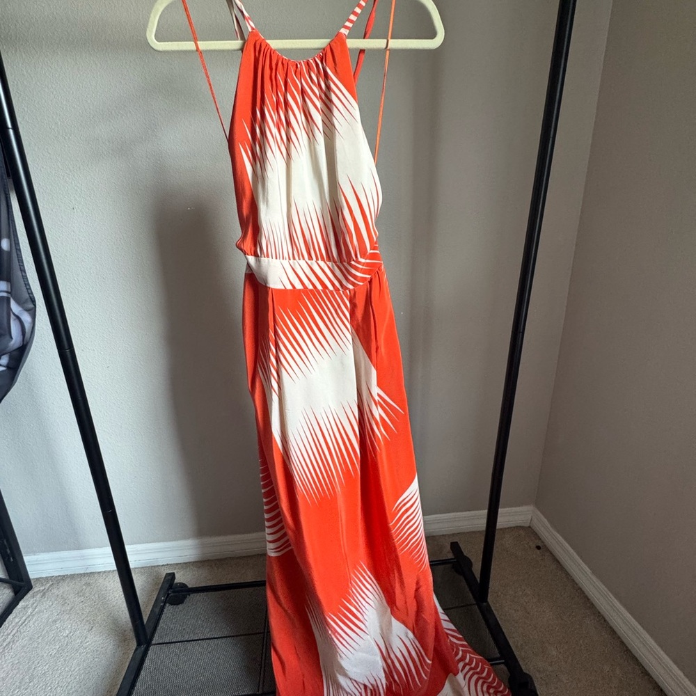 JAYGODFREY Vibrant Orange and White Maxi Dress
